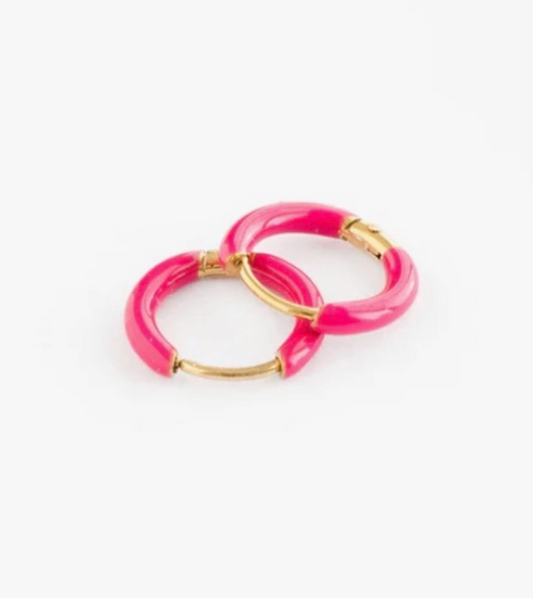Enamel Hoop Earrings- Hot Pink - Pip Pop Post
