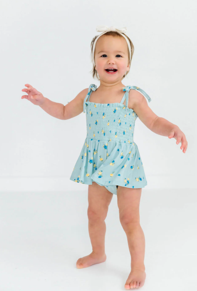 Floral and Gingham Smocked Bubble Romper