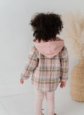 Hooded Shacket- Pink Plaid