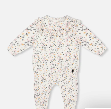 Printed Organic Cotton Top And Pants Set Cream With Flowers