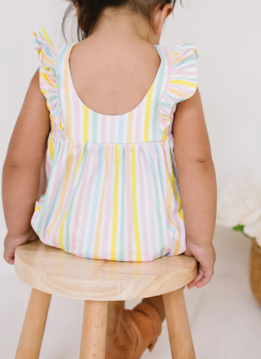 Amelia Romper in Pastel Stripe