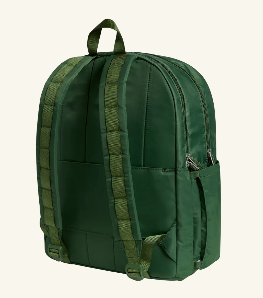 Kane Double Pocket Large Backpack-Nylon Puffer | Olive Chevron