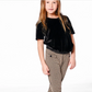 Short Sleeve Stretch Velour Top Black - Baby Sweet Pea's Boutique