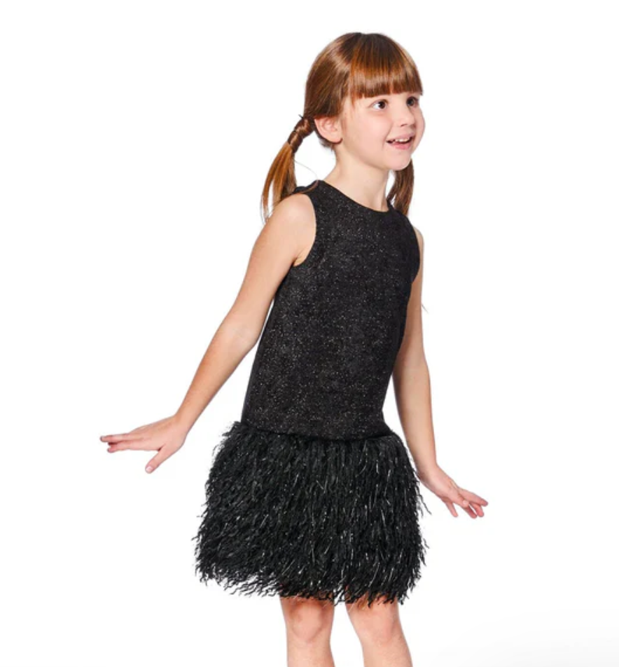 Sleeveless Lurex Dress With Feathers Black