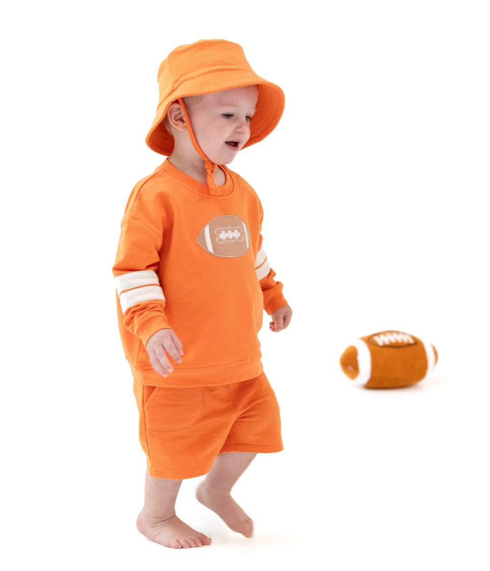 Cozy Drop Sleeve Sweatshirt with Varsity Stripes- Orange - Angel Dear