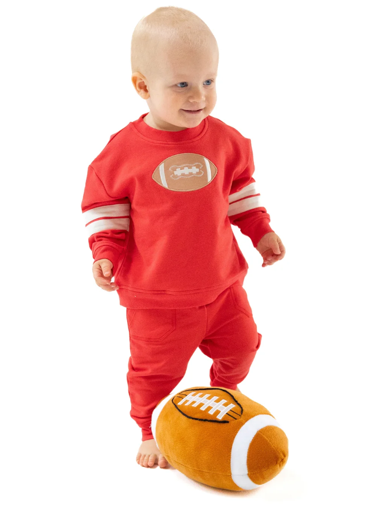 Cozy Drop Sleeve Sweatshirt with Varsity Stripes- Red - Angel Dear