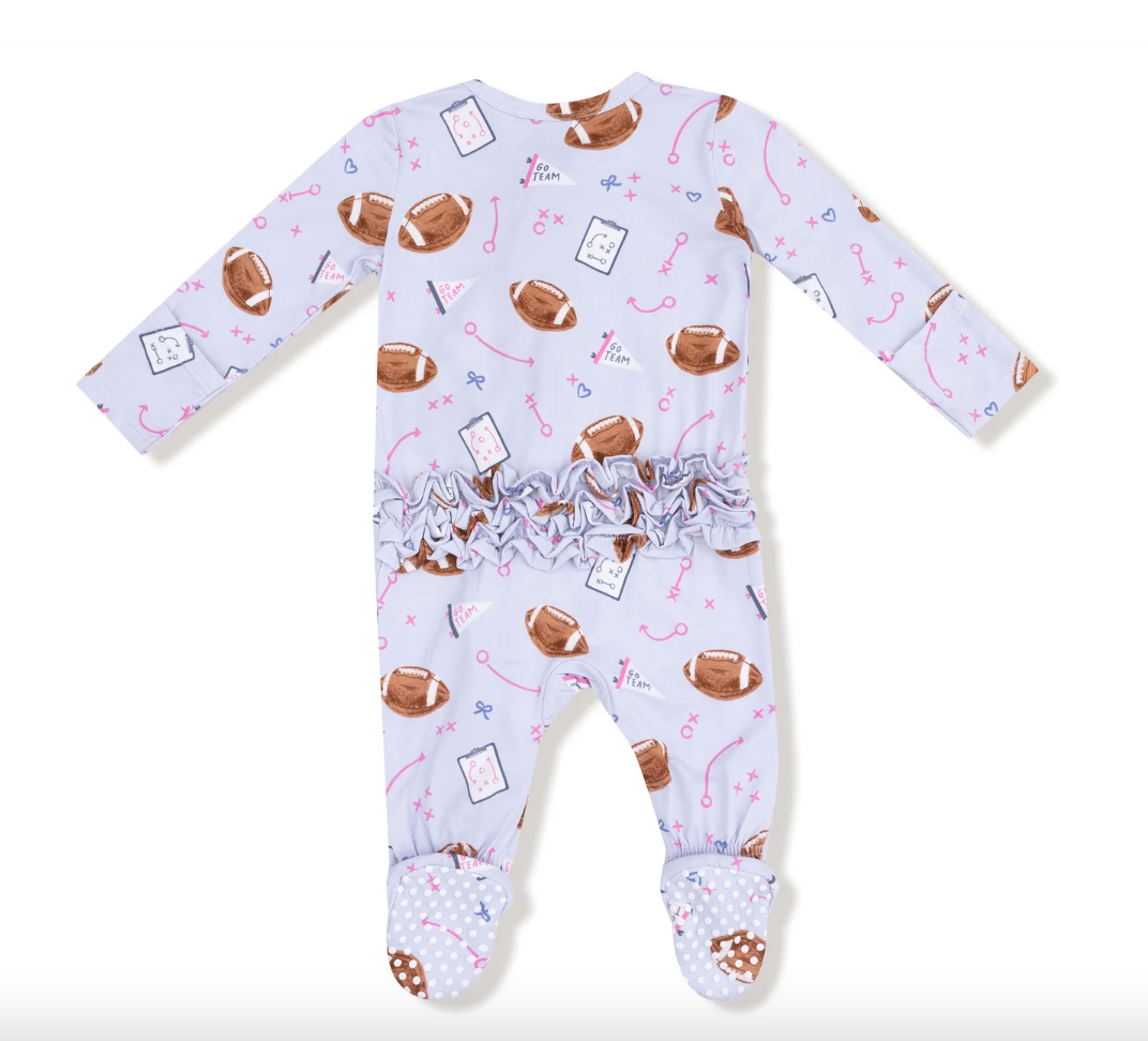 Touchdown Time - Lavender  2 Way Ruffle Zipper Footie - Angel Dear