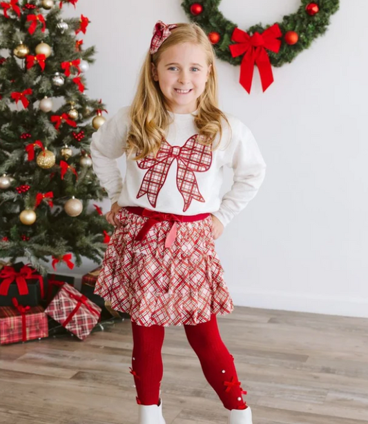 Christmas Plaid Bow Patch Sweatshirt - Natural