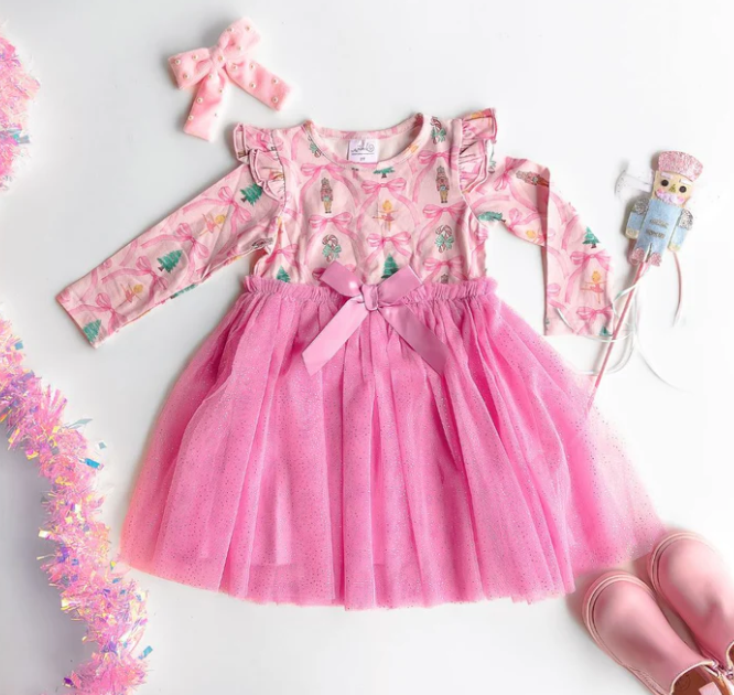 Nutcracker Trellis Christmas Long Sleeve Tutu Dress