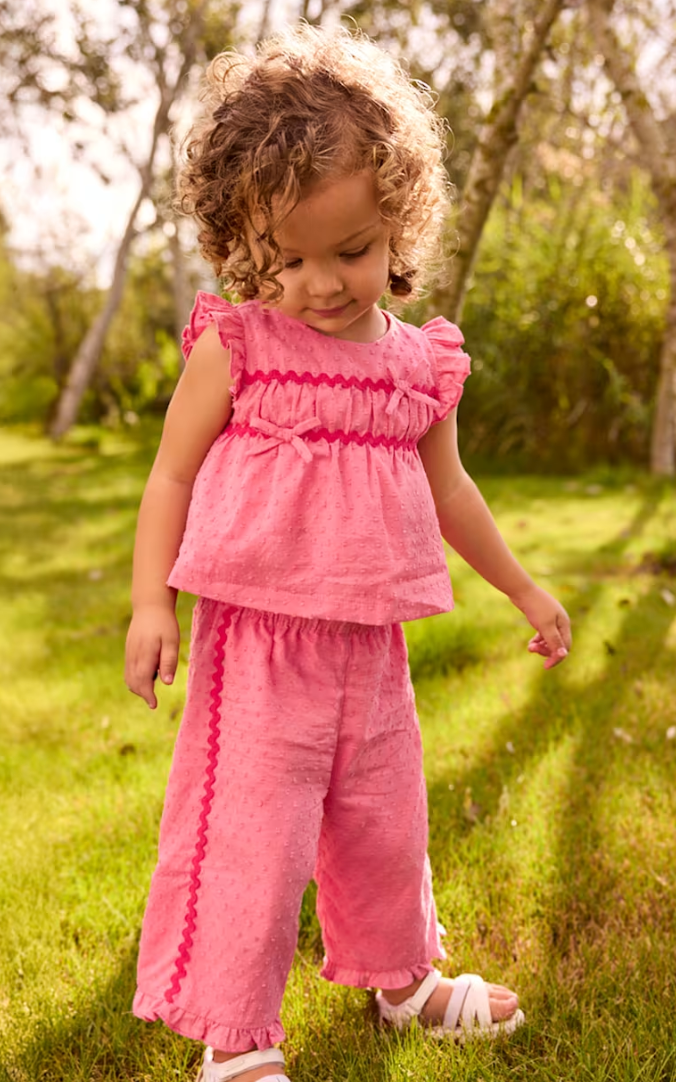 Ruffled Pants and Blouse 2-Piece Set- Pink - Mayoral