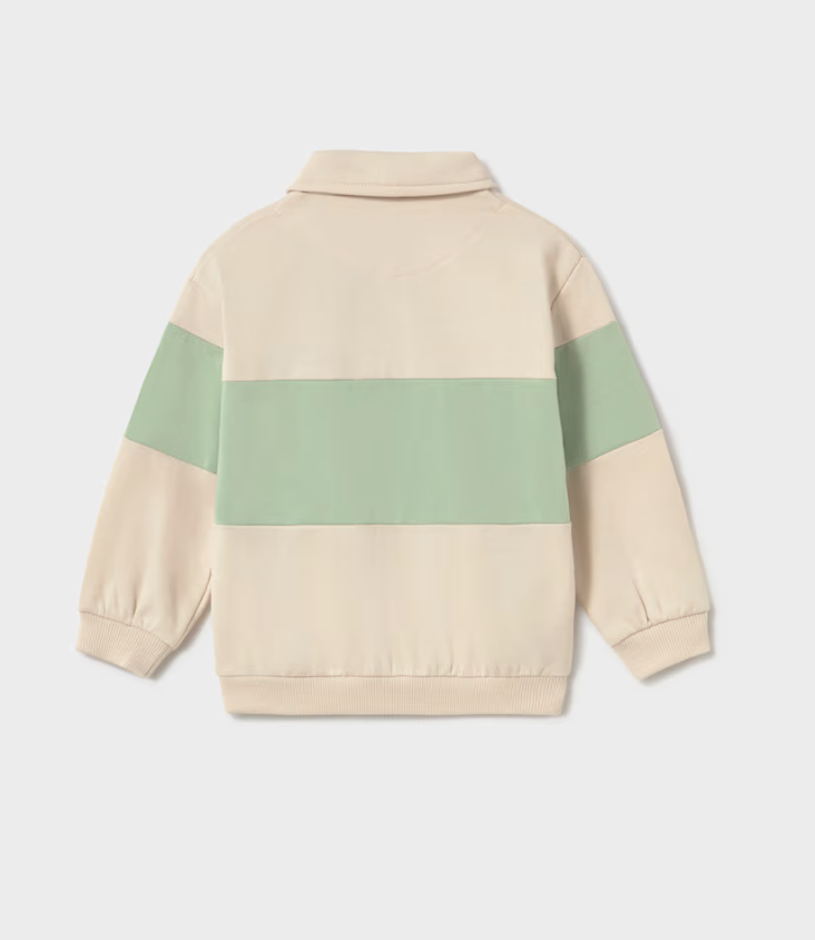 Striped Polo Sweatshirt- Green and Ivory - Mayoral