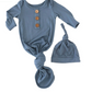 Solid Dusty Blue Bamboo Baby Knot Gown & Hat - Caden Lane
