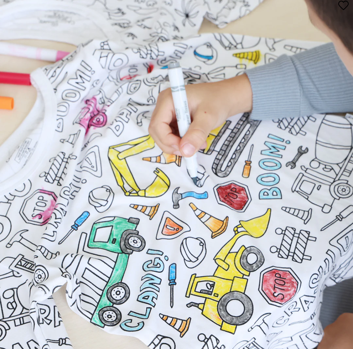 Colorable Two Piece Pajama Set | Construction Zone - Caden Lane