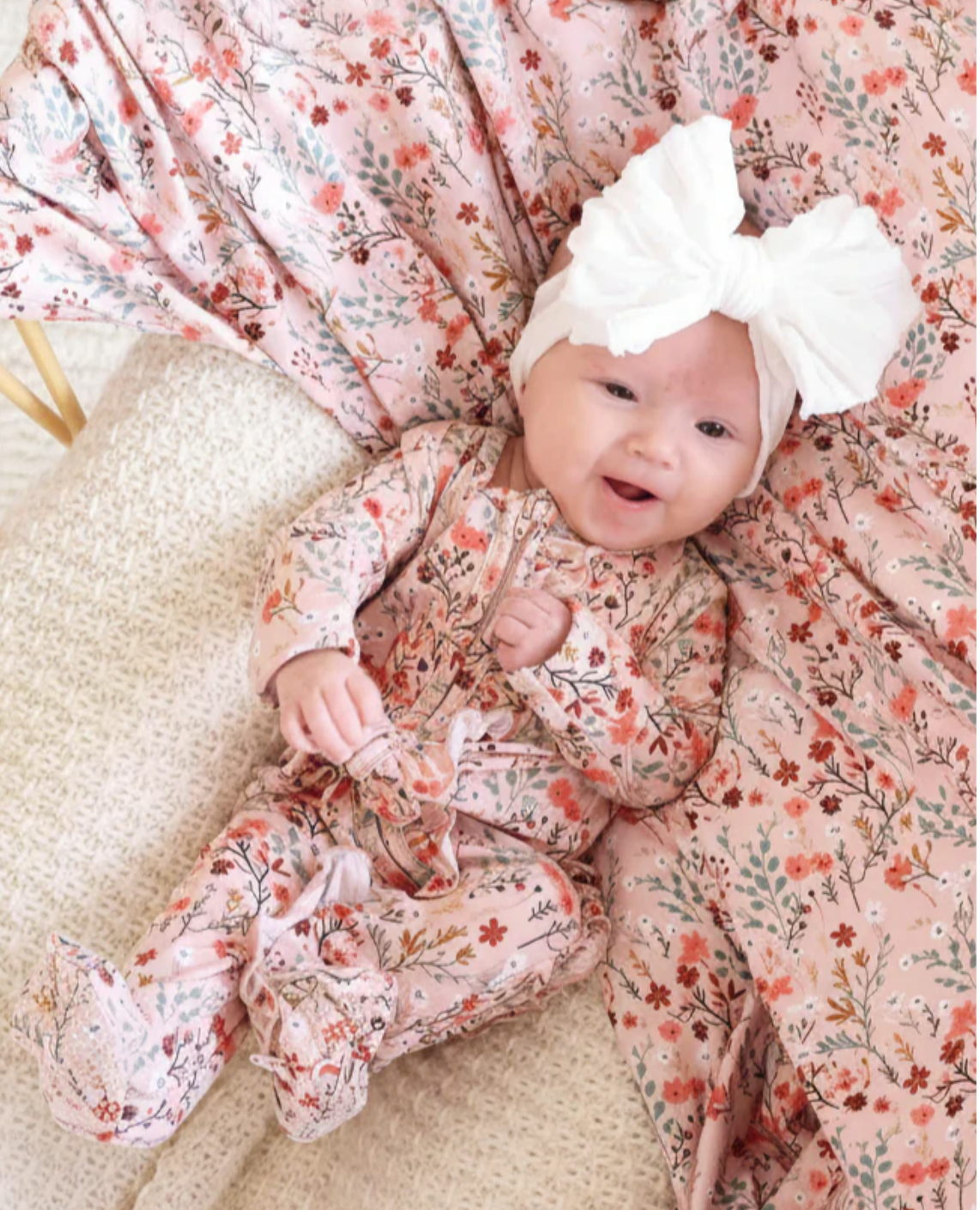 Autumn Blooms Ruffle Zipper Footie - Caden Lane
