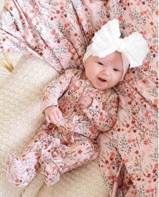 Autumn Blooms Ruffle Zipper Footie - Caden Lane