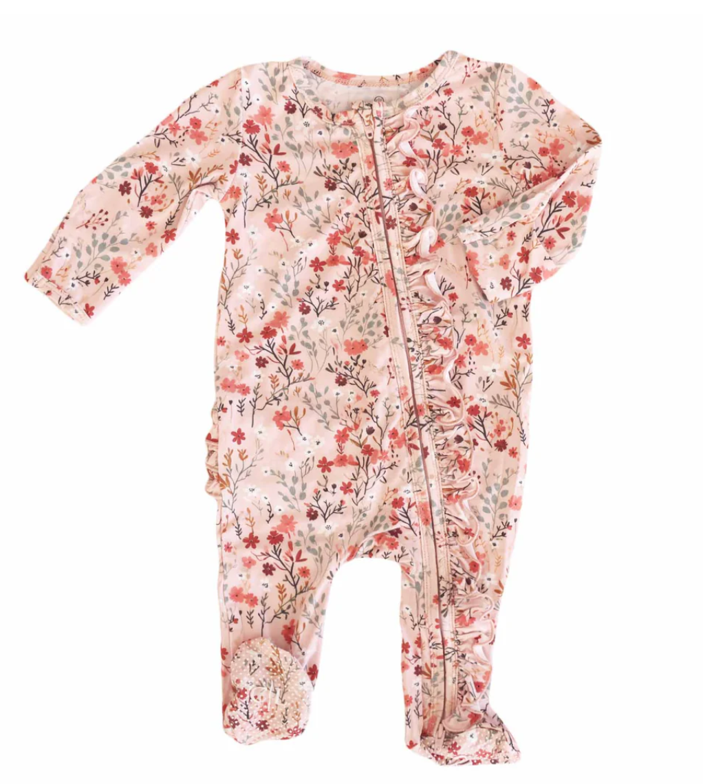Autumn Blooms Ruffle Zipper Footie - Caden Lane