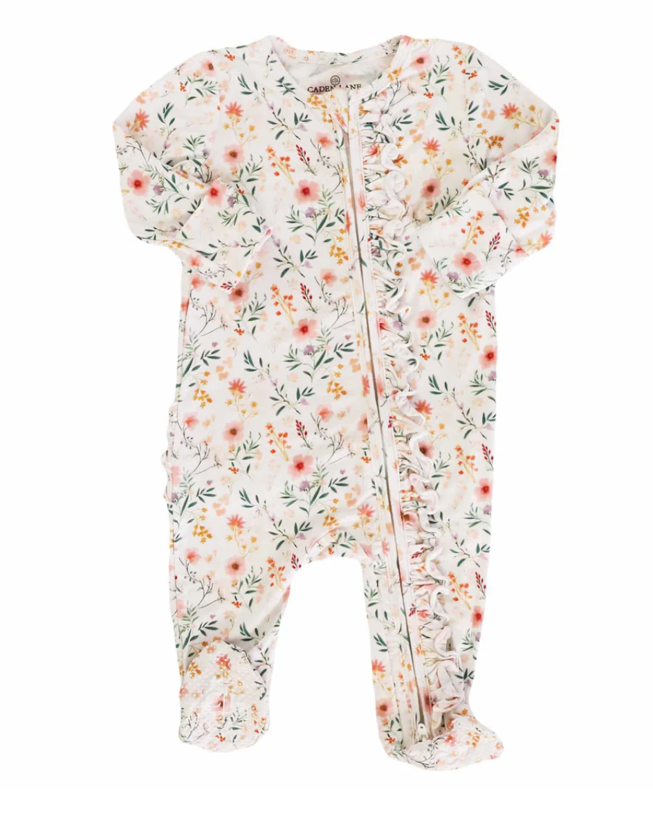 Winnie's Wildflowers Ruffle Zipper Footie - Caden Lane