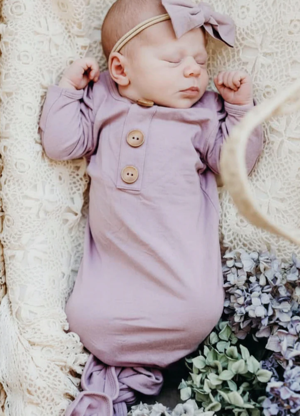 Dusty Purple Bamboo Knotted Gown & Hat
