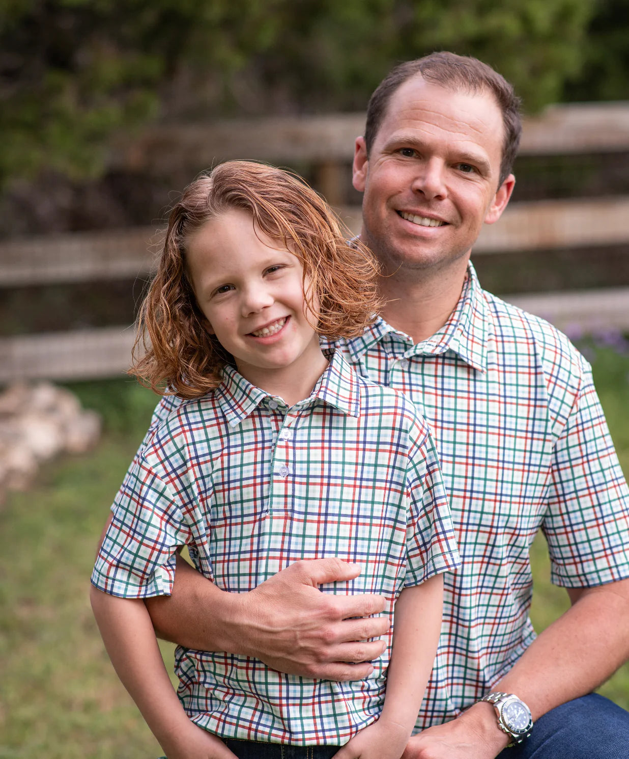 Men's - Fall Plaid Polo Short Sleeve Shirt - Blue Quail