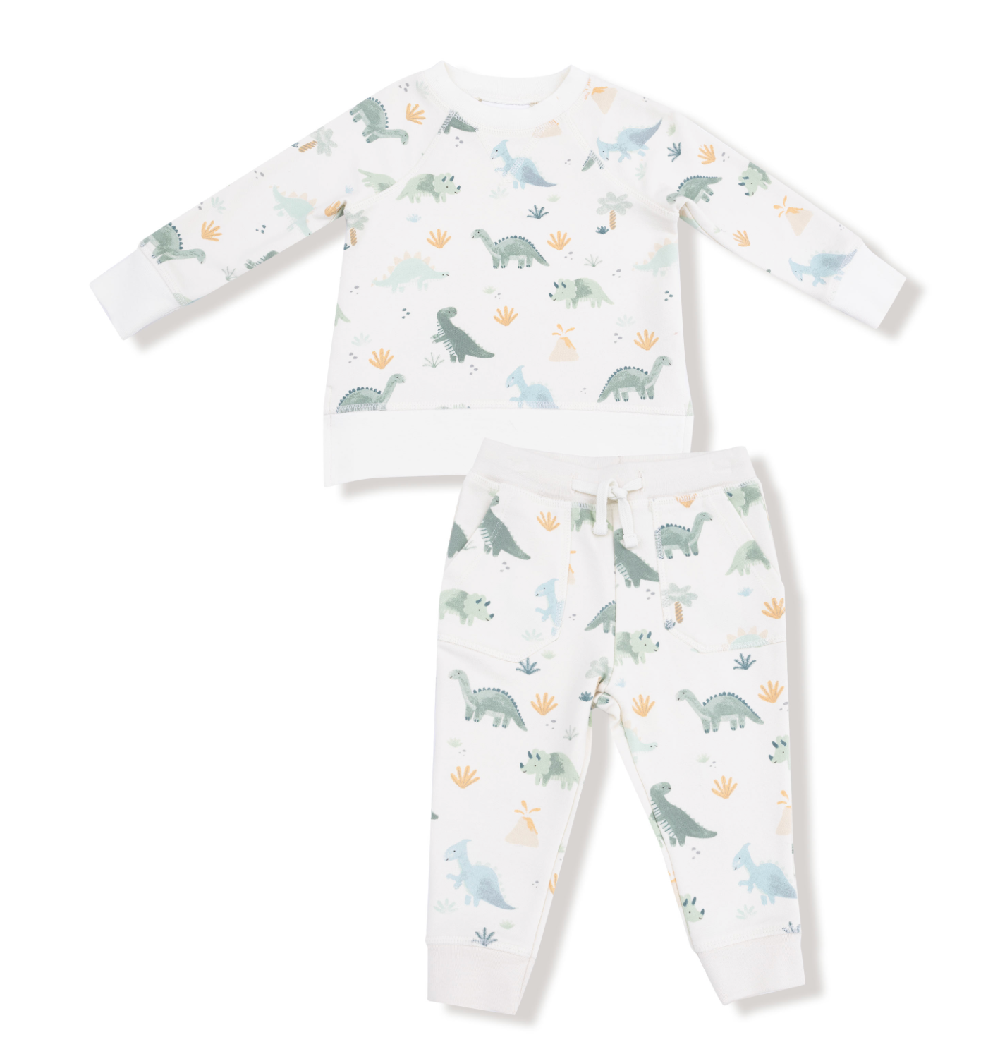 Soft Dinos - French Terry- Green - Raglan Sweatshirt + Jogger Set - Angel Dear