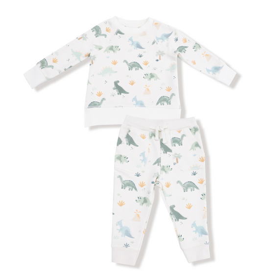 Soft Dinos - French Terry- Green - Raglan Sweatshirt + Jogger Set - Angel Dear