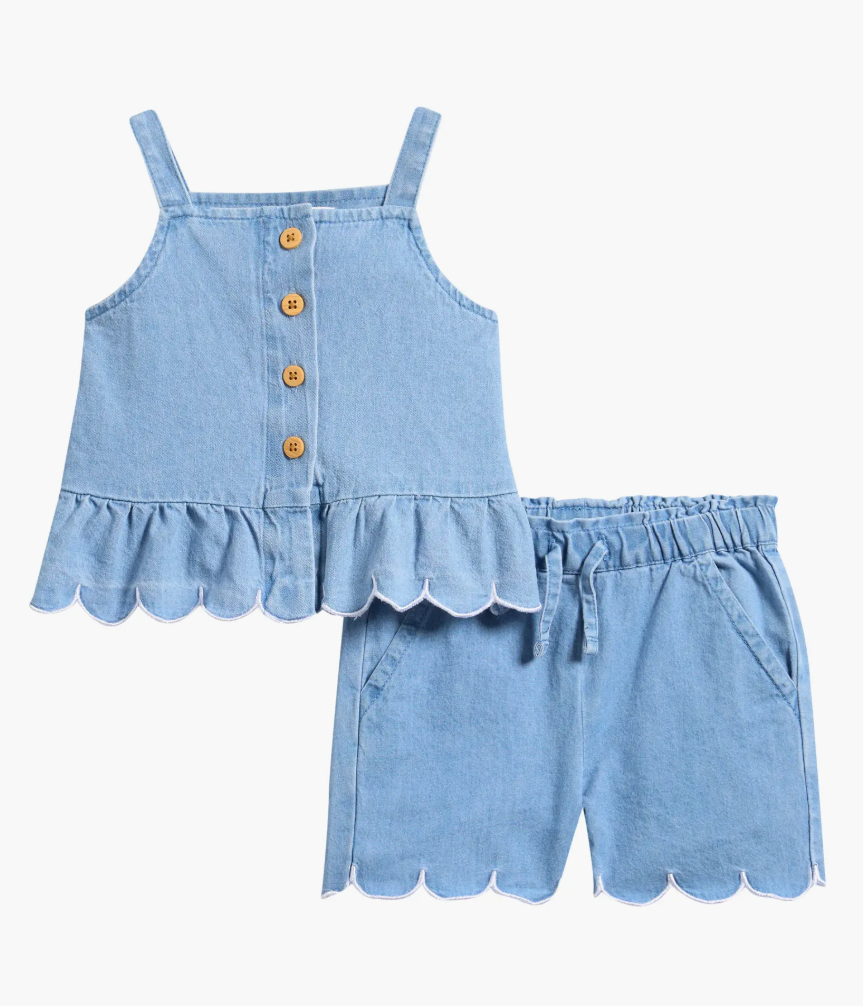 Chambray Scalloped Set - Baby Sweet Pea's Boutique