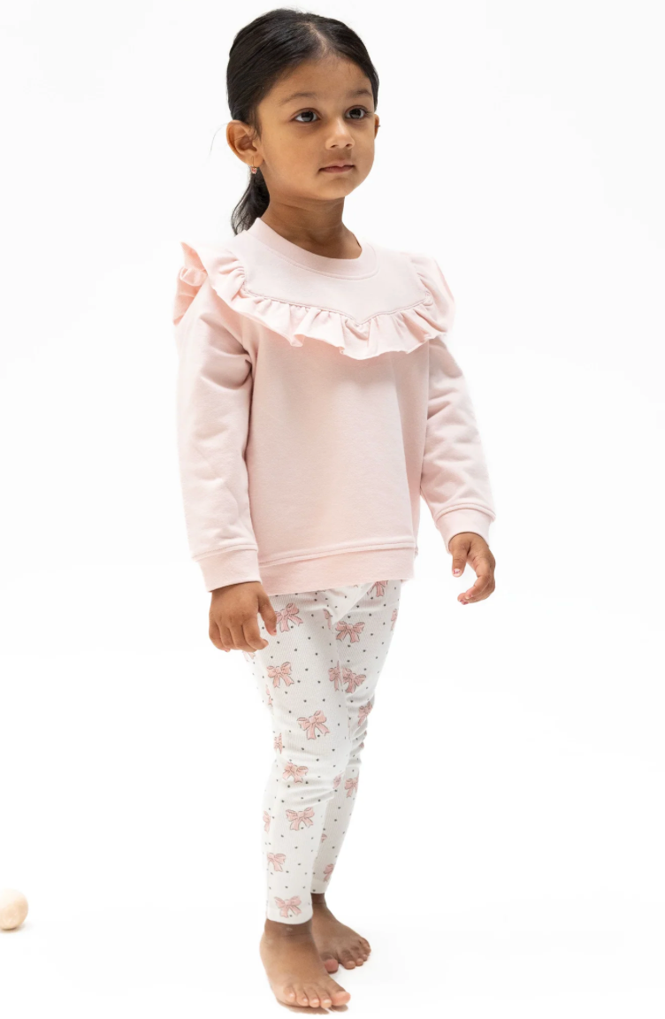 Veiled Pink Bows V-Ruffle Sweatshirt and Legging
