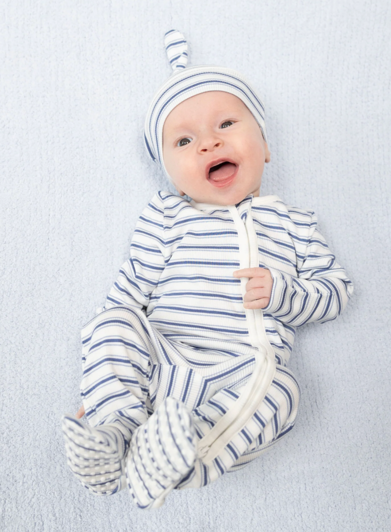 Vintage Stripe Blue 2 Way Zipper Footie