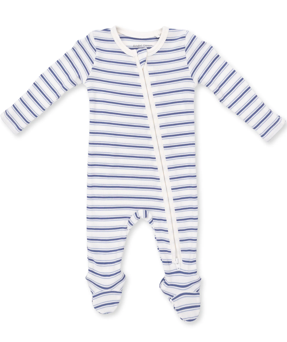 Vintage Stripe Blue 2 Way Zipper Footie