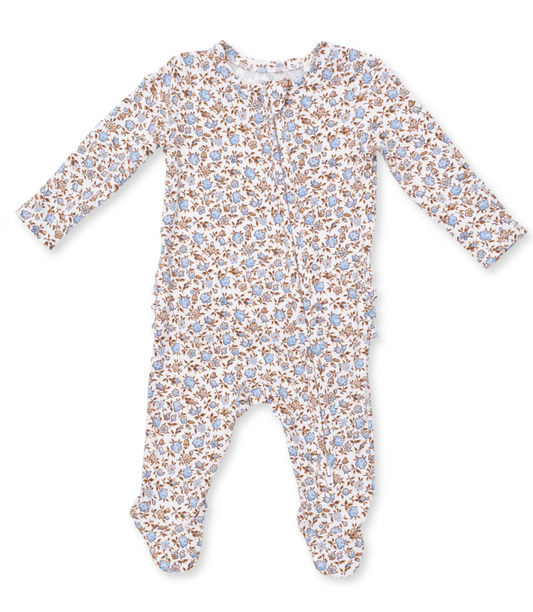Hazel Floral 2 Way Ruffle Back Zipper Footie - Angel Dear