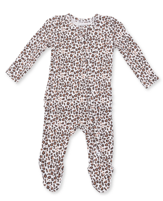 Leopard Rib 2 Way Ruffle Back Zipper Footie - Angel Dear