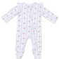 Anna Floral Stripe 2 Way Ruffle Sleeve Zipper Footie