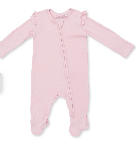 Solid Peachy Pink 2 Way Ruffle Sleeve Zipper Footie - Angel Dear