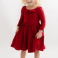 3/4 Sleeve Twirl Dress in Solid Classic Red Collared