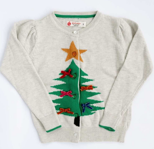 Bow & Christmas Tree Cardigan - Good Apples