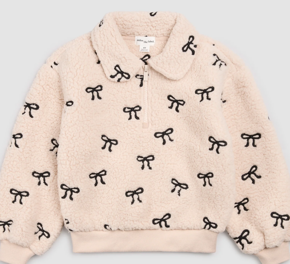 Bows Embroidered Sherpa Almond Half-Zip Pull-Over