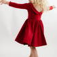 3/4 Sleeve Twirl Dress in Solid Classic Red Collared