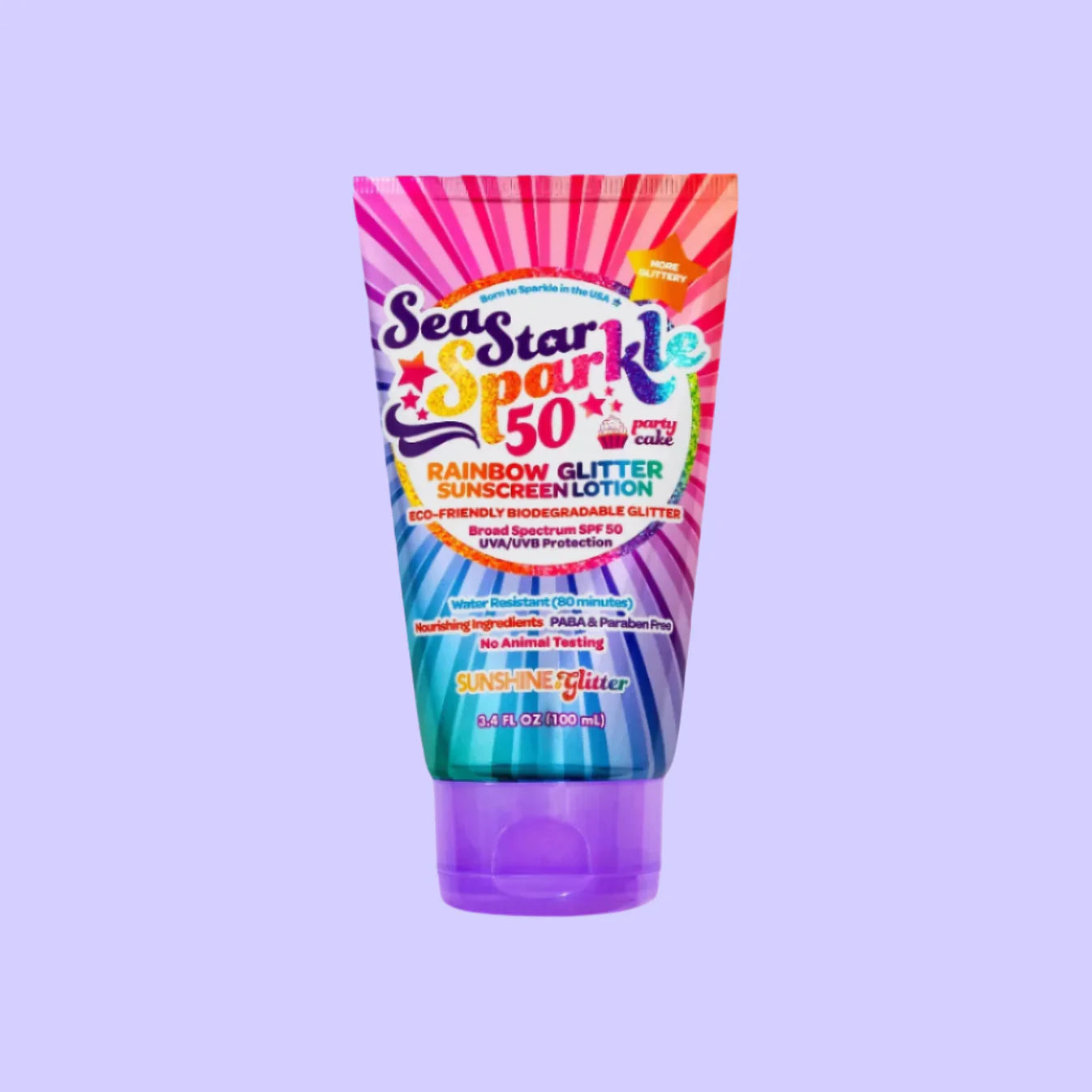 Sea Star Sparkle - Party Cake Scent - Glitter Sunscreen | Rainbow | SPF50 | 3.4 oz. - Sunshine & Glitter