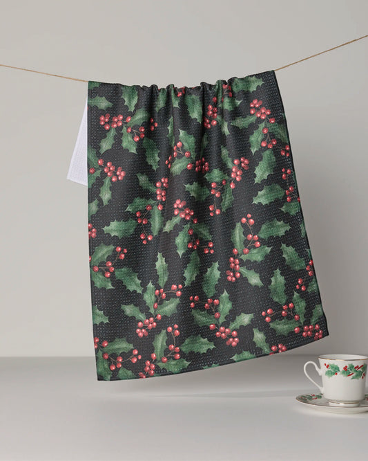 Holly Night Tea Towel