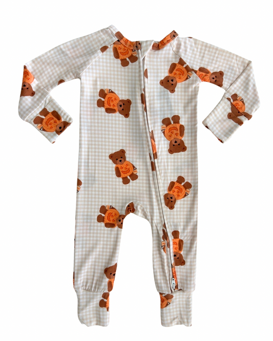 Little Boo Bear Gingham Zipper Romper