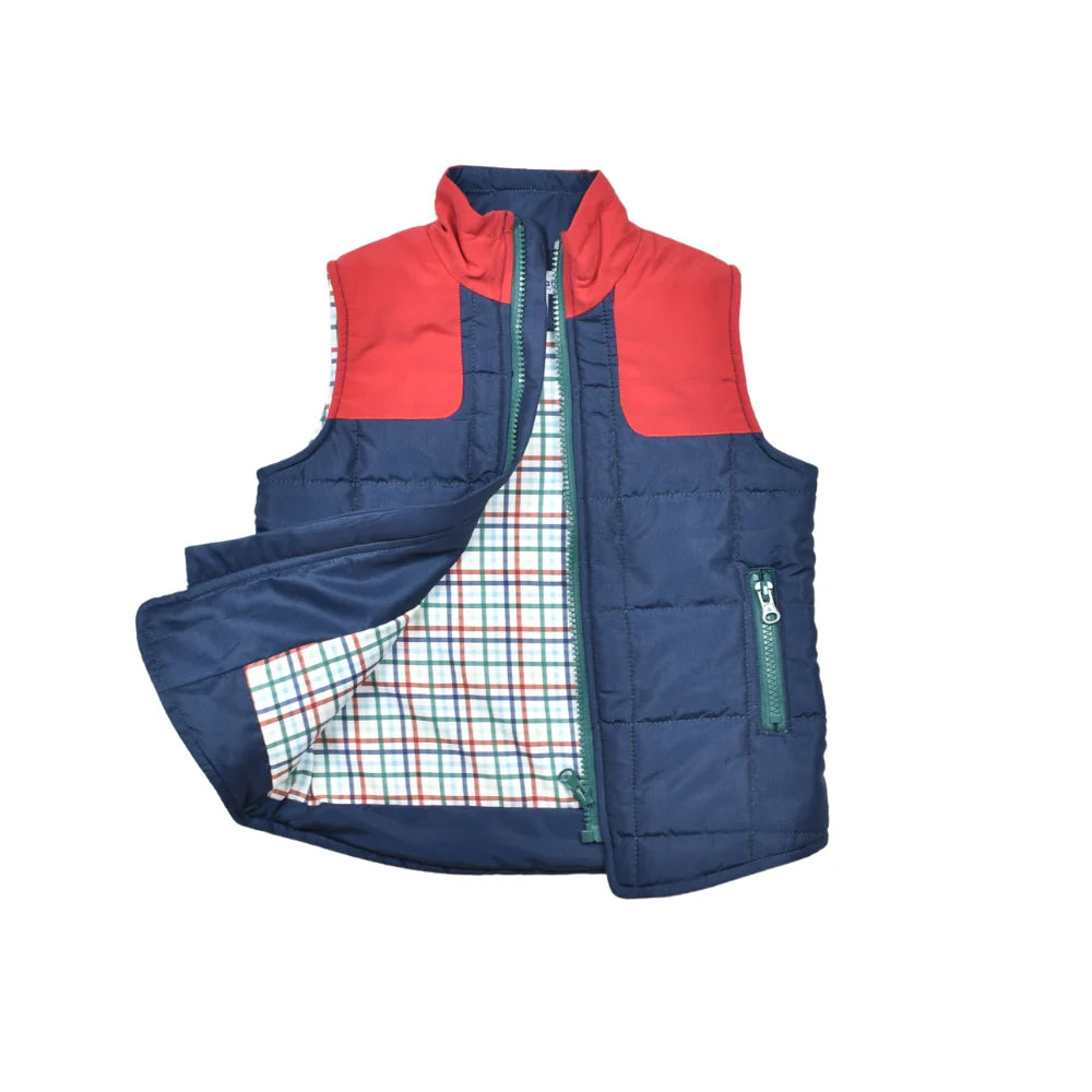 Navy & Red Fall Plaid Vest - Blue Quail