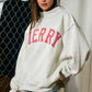 "MERRY" Varsity Mock Neck Sweatshirt: Red Polka Dot