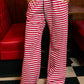 Contrast Drawstring Wide Leg Striped Lounge Pants RED/WHITE