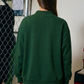 "MERRY" Polka-Dot Mock-Neck Sweatshirt: HUNTER GREEN