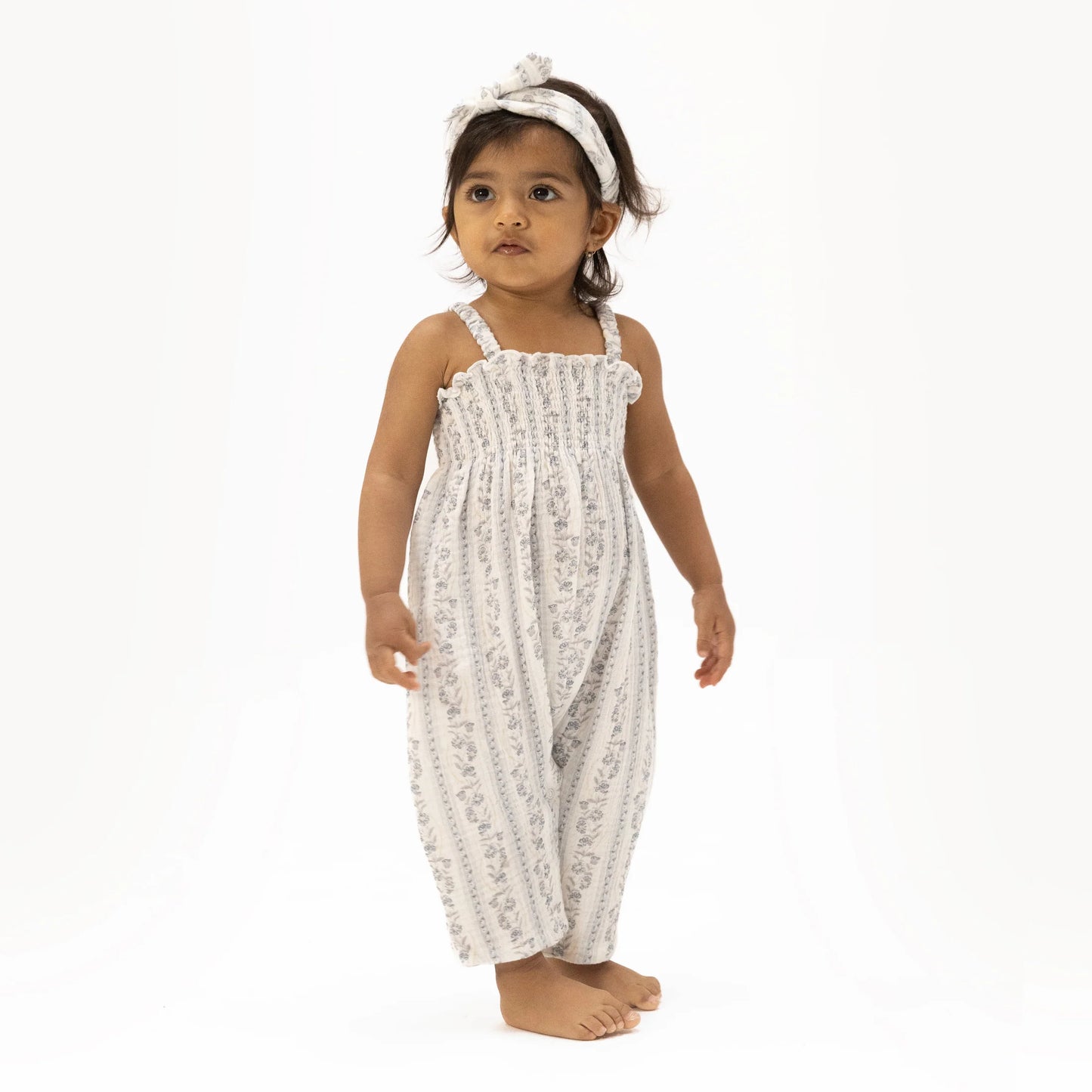 Kimberly Floral Stripe  Smocked Romper Regular price