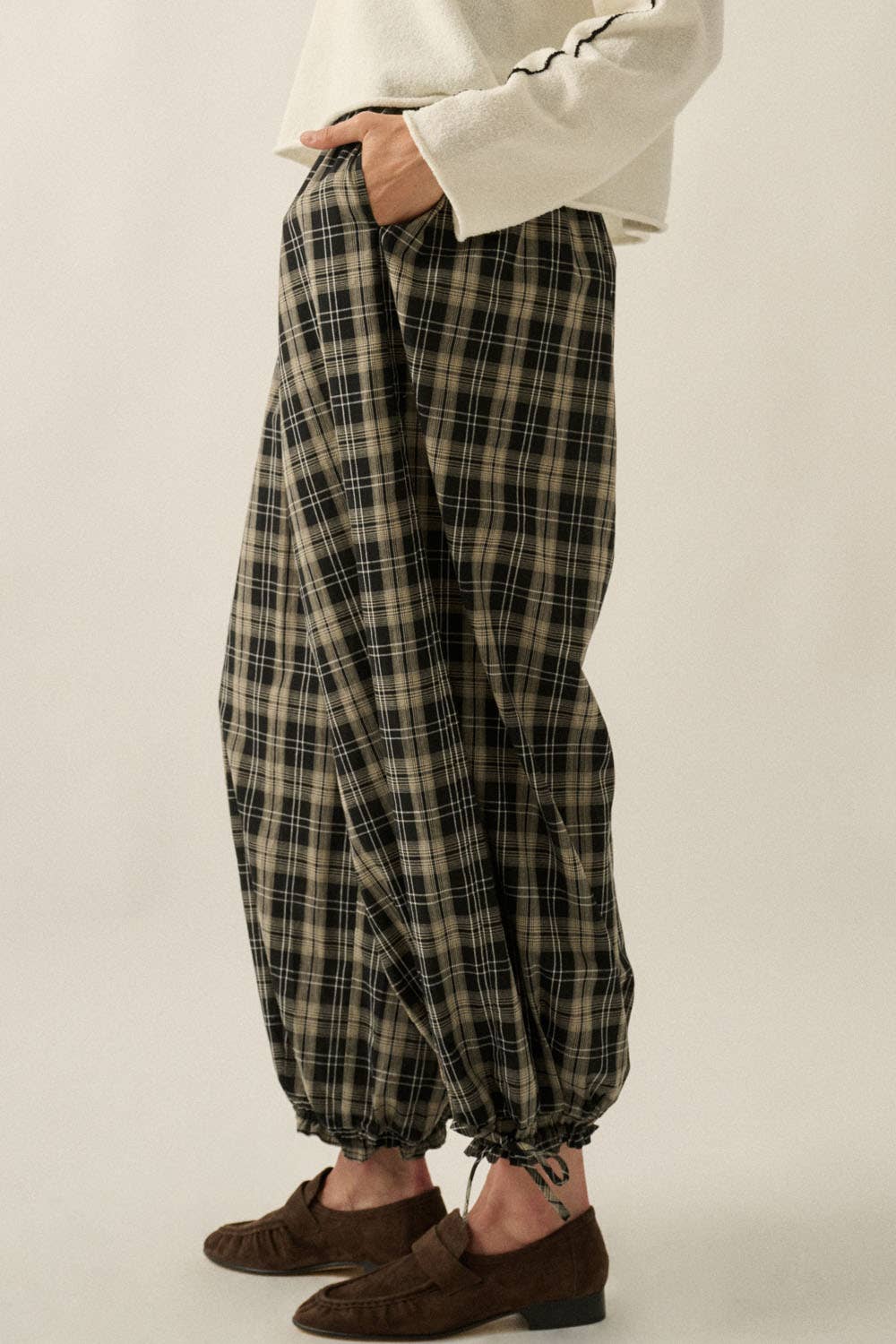 Bailey Plaid High-Waist Wide-Leg Pocket Balloon Pants