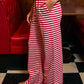 Contrast Drawstring Wide Leg Striped Lounge Pants RED/WHITE
