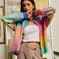 Space-Dye Striped Button-Down Cardigan: RAINBOW