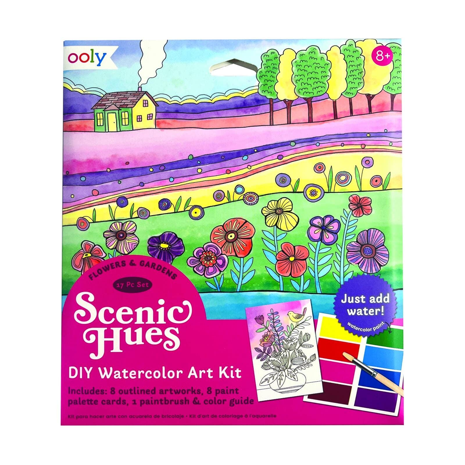 Scenic Hues: D.I.Y. Watercolor Art Kit - Flowers & Gardens ( - Ooly