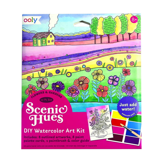 Scenic Hues: D.I.Y. Watercolor Art Kit - Flowers & Gardens ( - Ooly